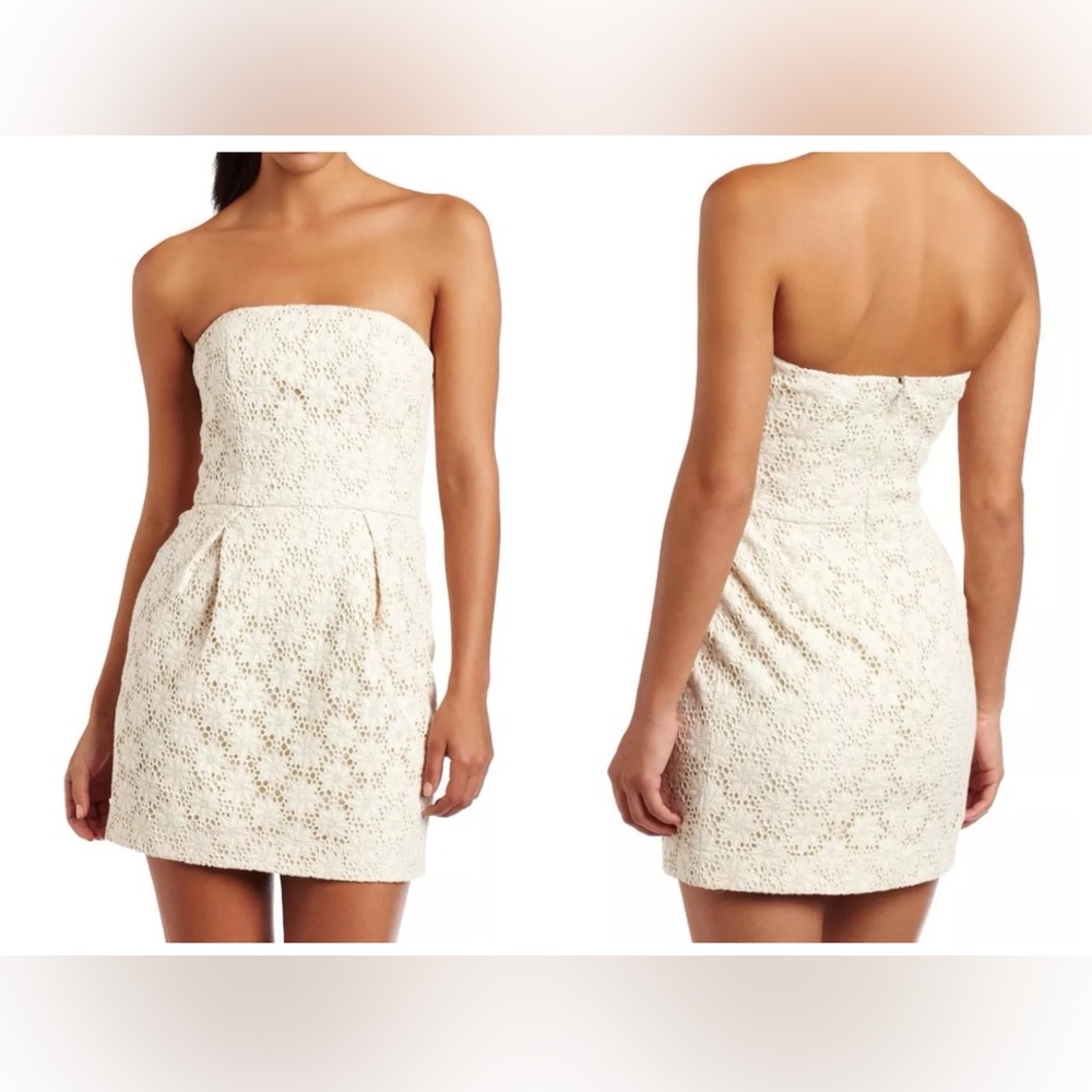 French Connection strapless embroidered eyelet mini dress Size 8 (runs small)